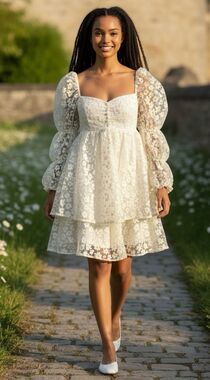 Storia NWT womens daisies babydoll sheer sleeved summer dress Medium coquette